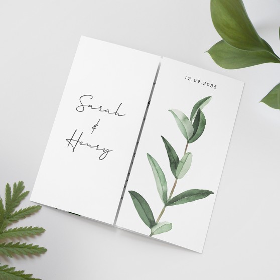 'Olive Garden' Printed Gatefold Wedding Invitation Sample