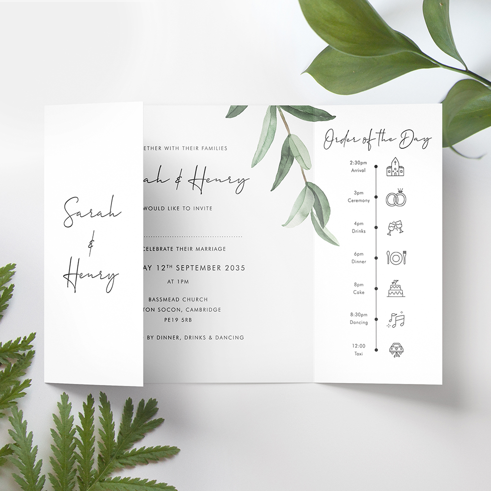 'Olive Garden' Printed Gatefold Wedding Invitation