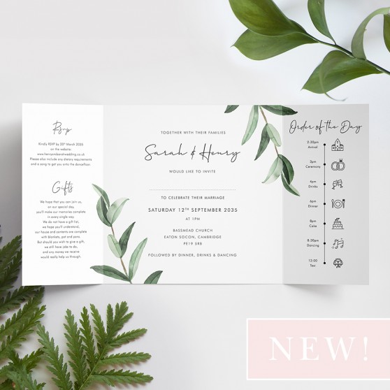'Olive Garden' Printed Gatefold Wedding Invitation Sample