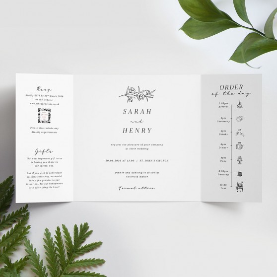 'Quiet Blooms' Printed Gatefold Wedding Invitation