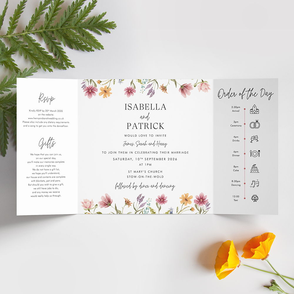 'Secret Garden' Printed Gatefold Wedding Invitation Sample