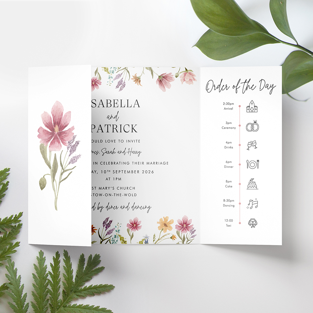 'Secret Garden' Printed Gatefold Wedding Invitation Sample