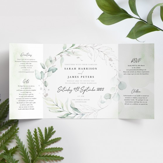 'Silver Eucalyptus' Printed Gatefold Wedding Invitation Sample