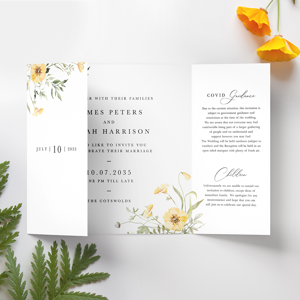 'Spring Collection Yellow SC10' Printed Gatefold Wedding Invitation