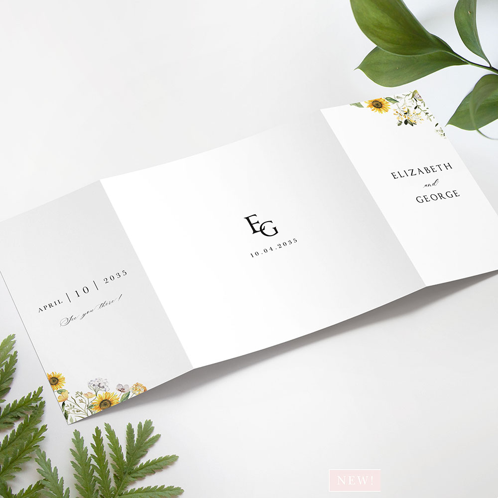 'Sunflower' Printed Gatefold Wedding Invitation