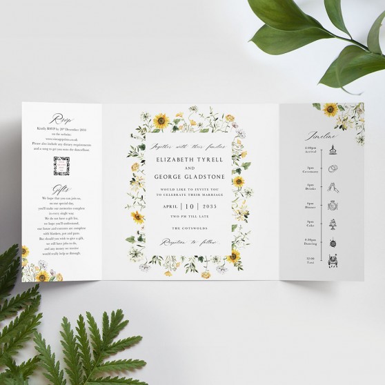 'Sunflower' Printed Gatefold Wedding Invitation