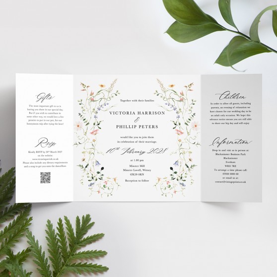 'Vintage Botanical' Printed Gatefold Wedding Invitation