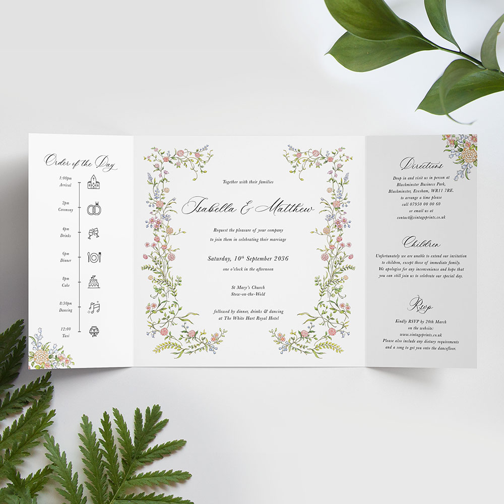 'Vintage Garden' Printed Gatefold Wedding Invitation