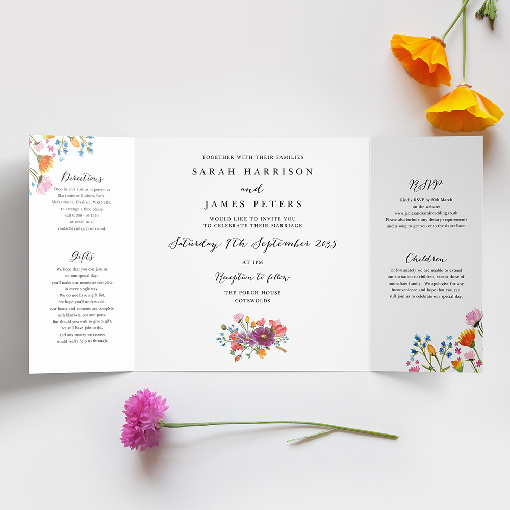 'Wild Floral' Printed Gatefold Wedding Invitation
