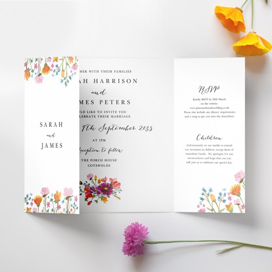'Wild Floral' Printed Gatefold Wedding Invitation