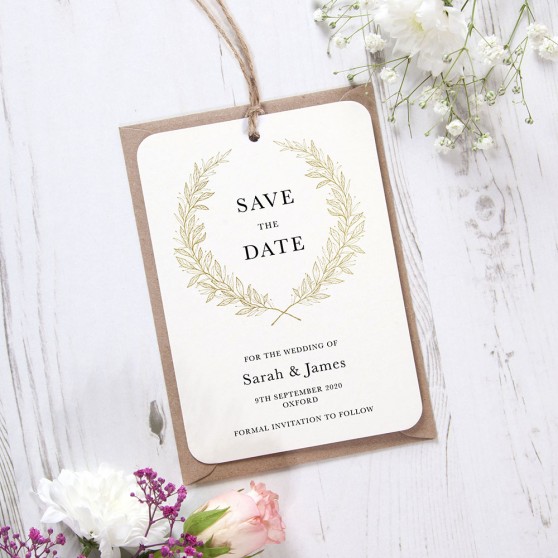 'Alice Gold' Tag Save the Date Sample