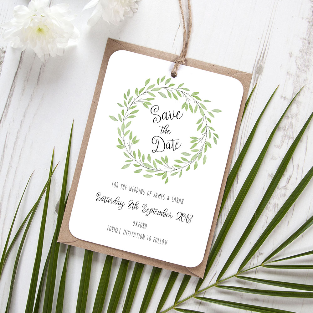 'Autumn Green' Save the Date Tag