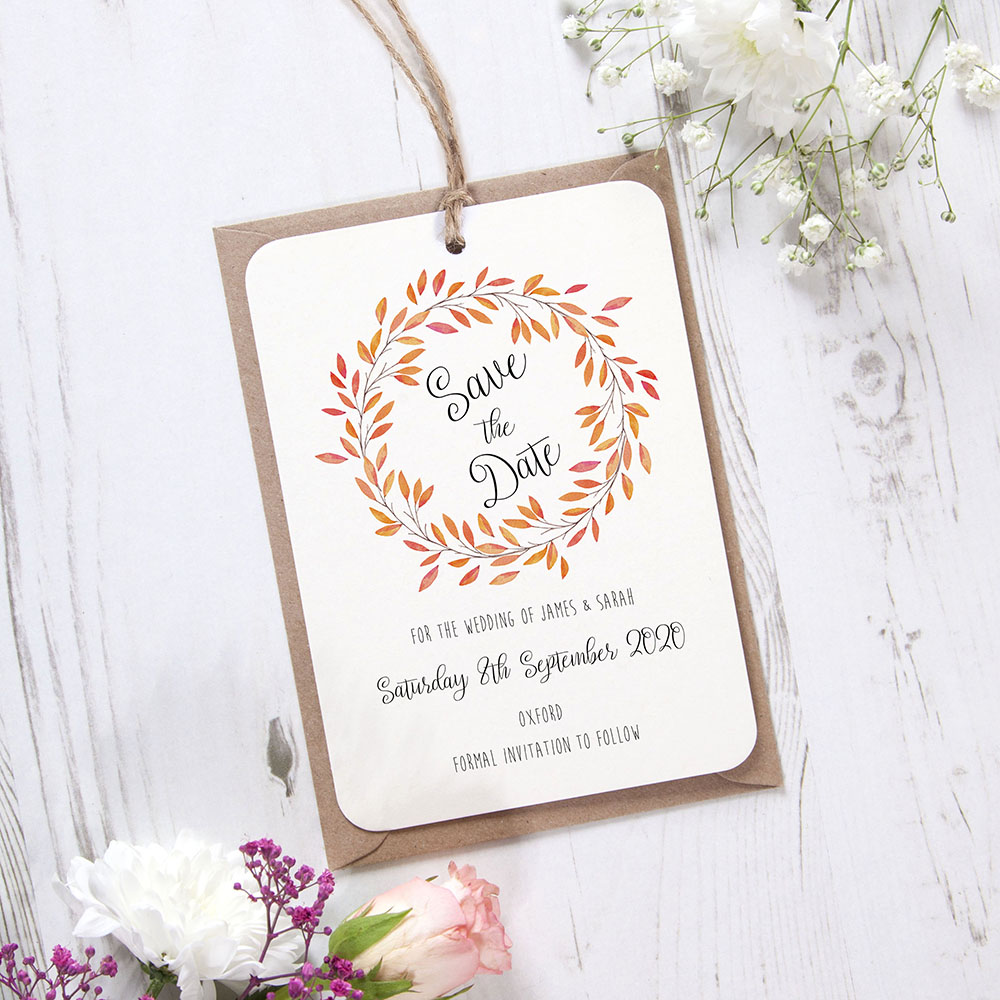 'Autumn Orange' Hole-punched Save the Date Sample
