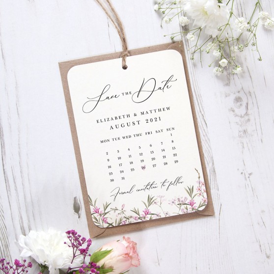 'Pink Botanical PB14' Save the Date Tag