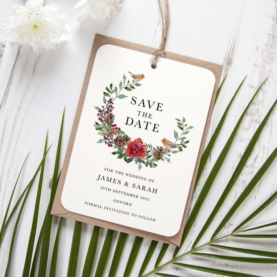 'Christmas Holly' Tag Save the Date Sample