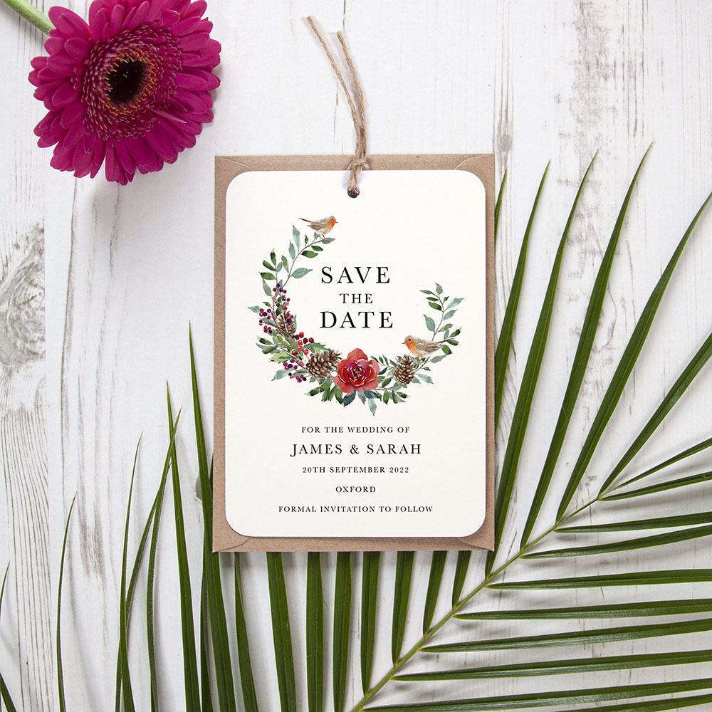 'Christmas Holly' Save the Date Tag