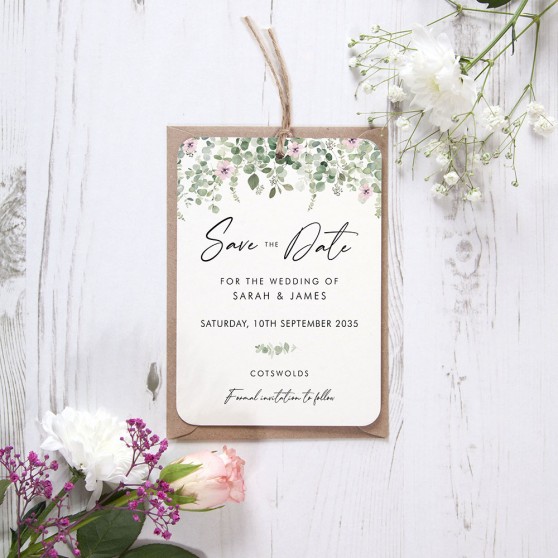 'Floral Classic Eucalyptus CE16' Tag Save the Date Sample