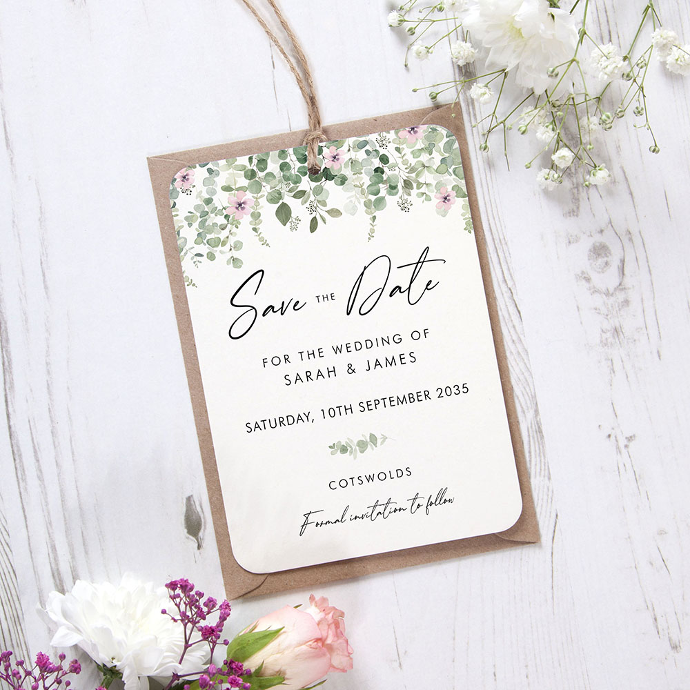 'Floral Classic Eucalyptus CE16' Save the Date Tag