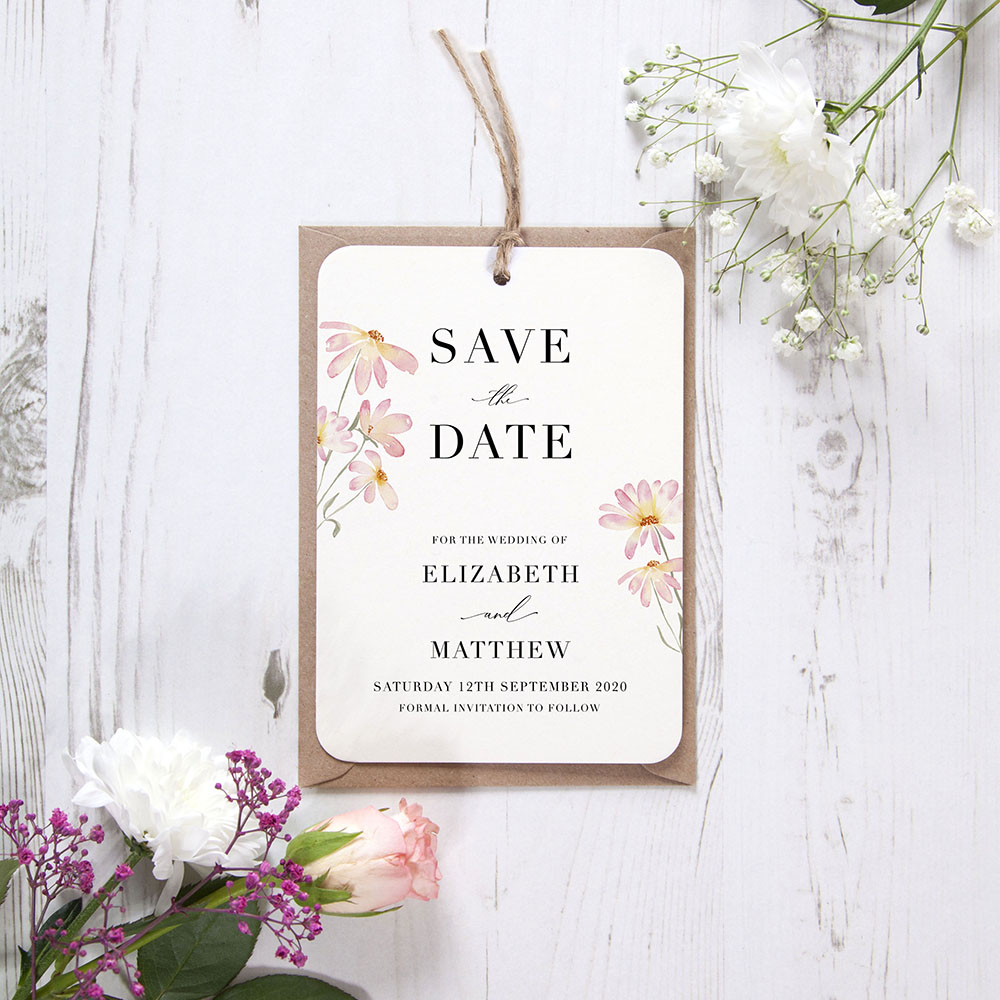 'Daisy Pink' Save the Date Tag