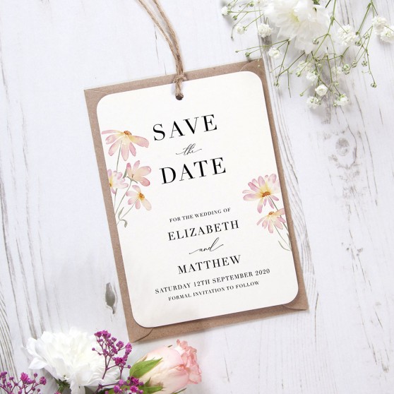 'Daisy Pink' Hole-punched Save the Date Sample