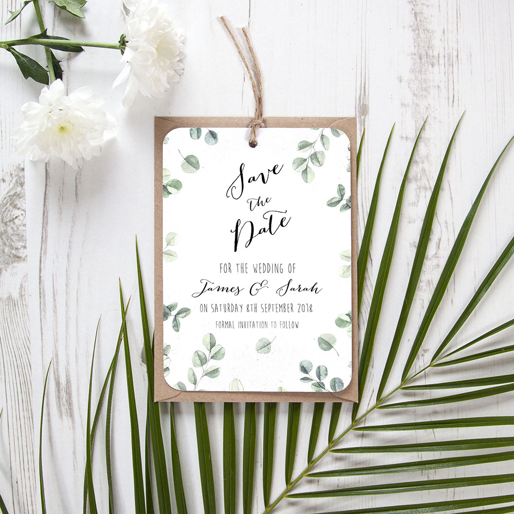 'Eucalyptus' Hole-punched Save the Date Sample