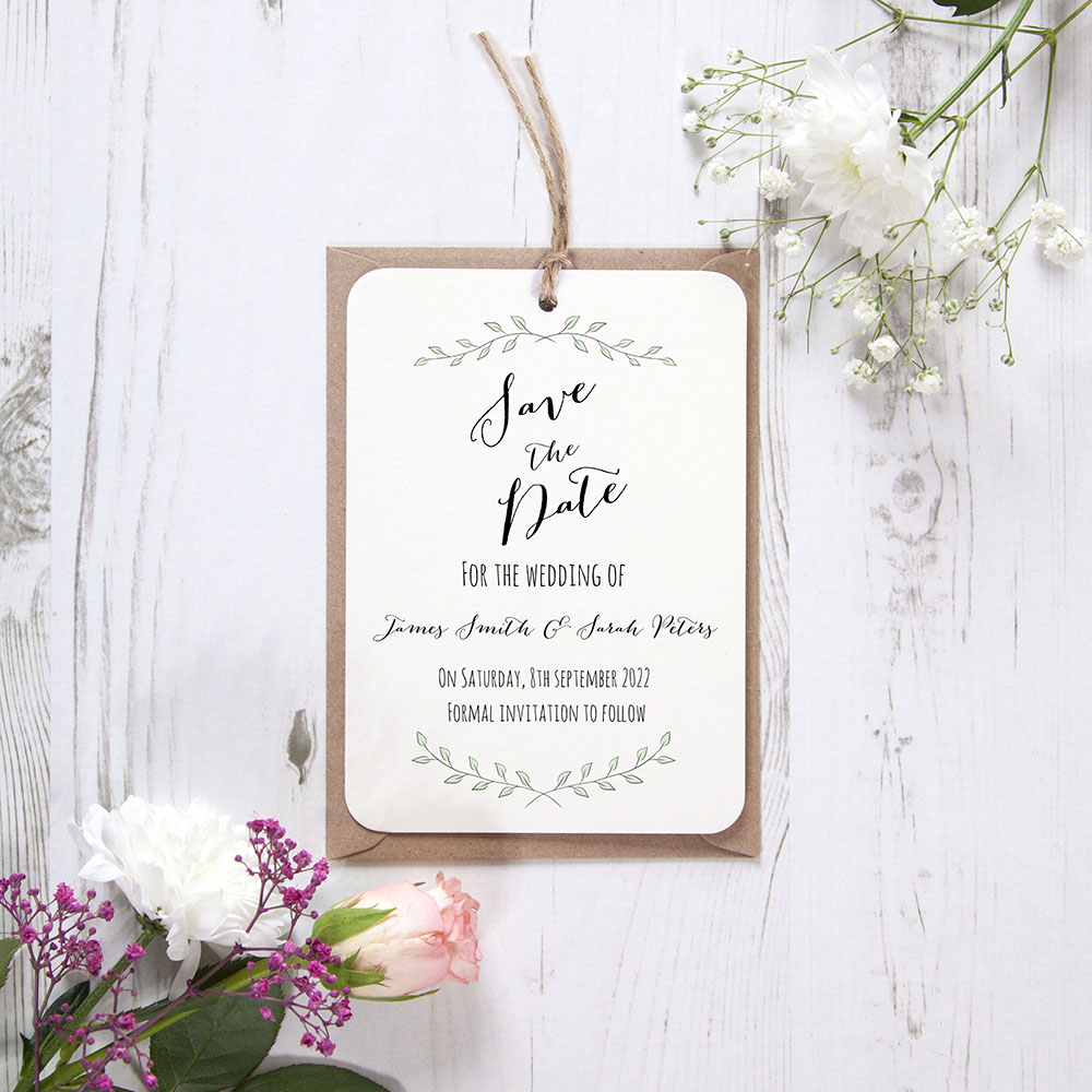 'Green Plant' Save the Date Tag