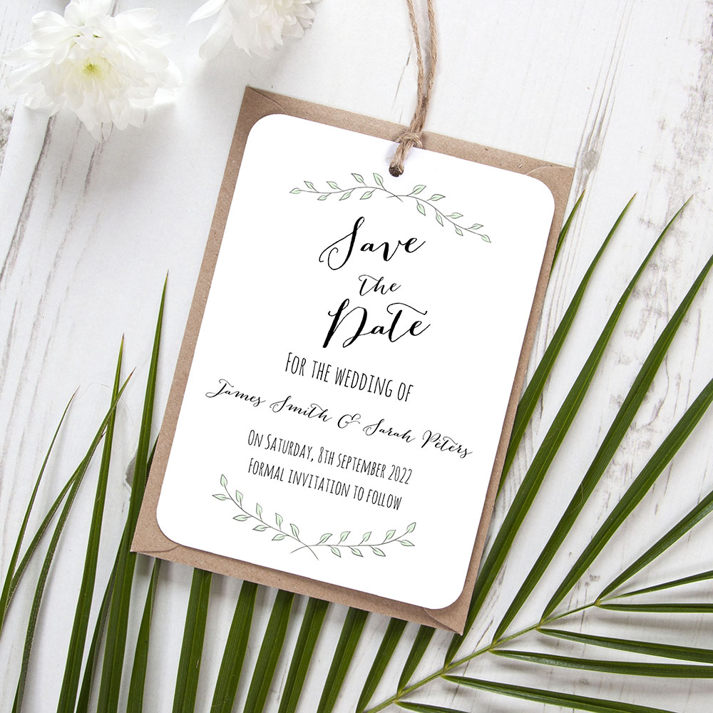 'Green Plant' Save the Date Tag