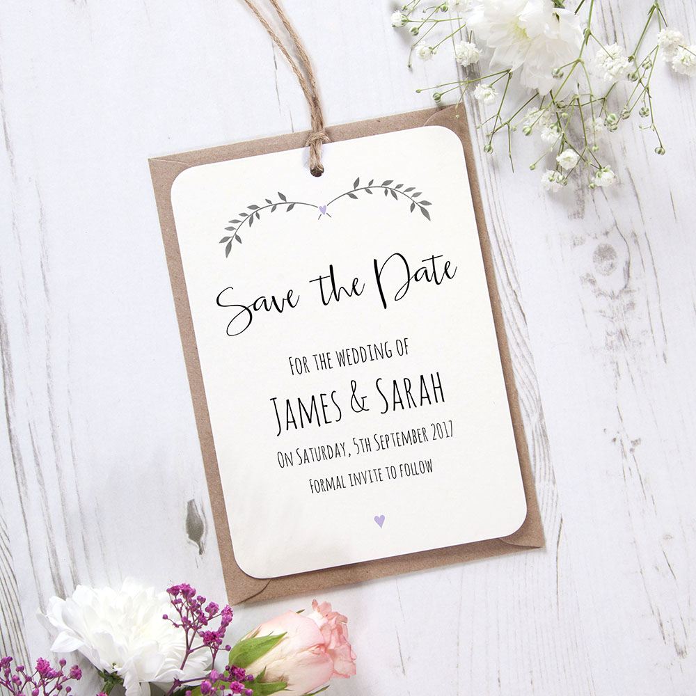 'Lavender Ivy Design' Hole-punched Save the Date Sample