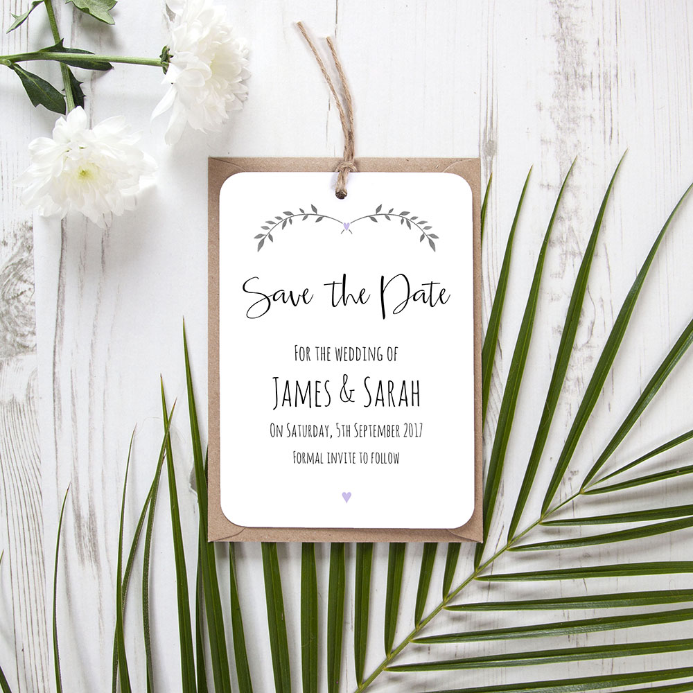 'Lavender Ivy Design' Tag Save the Date Sample