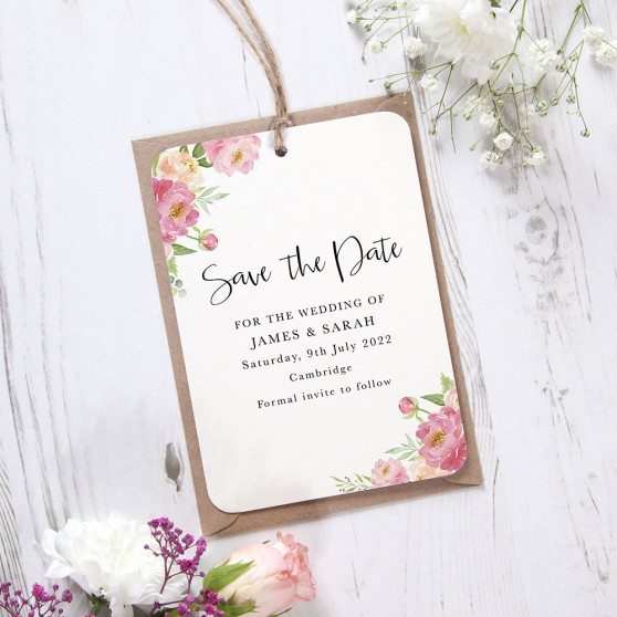 'Peony' Save the Date Tag