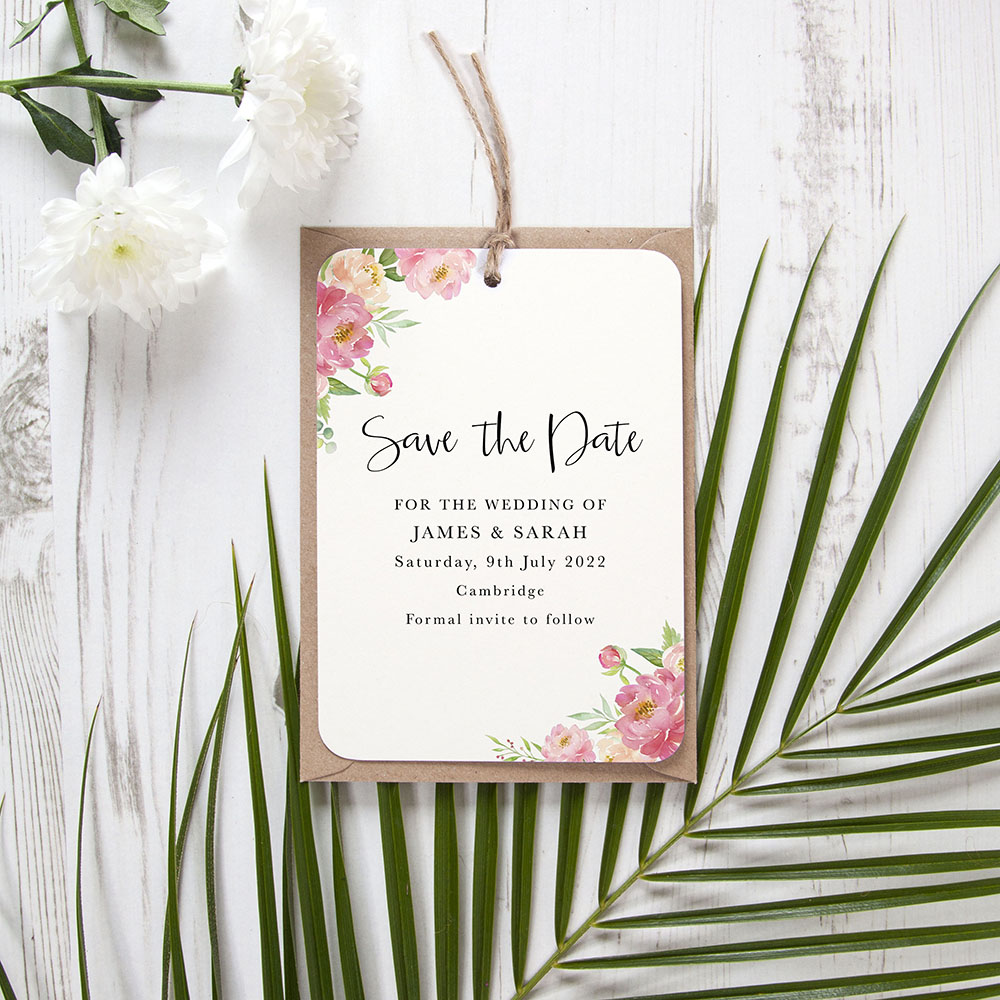 'Peony' Hole-punched Save the Date Sample