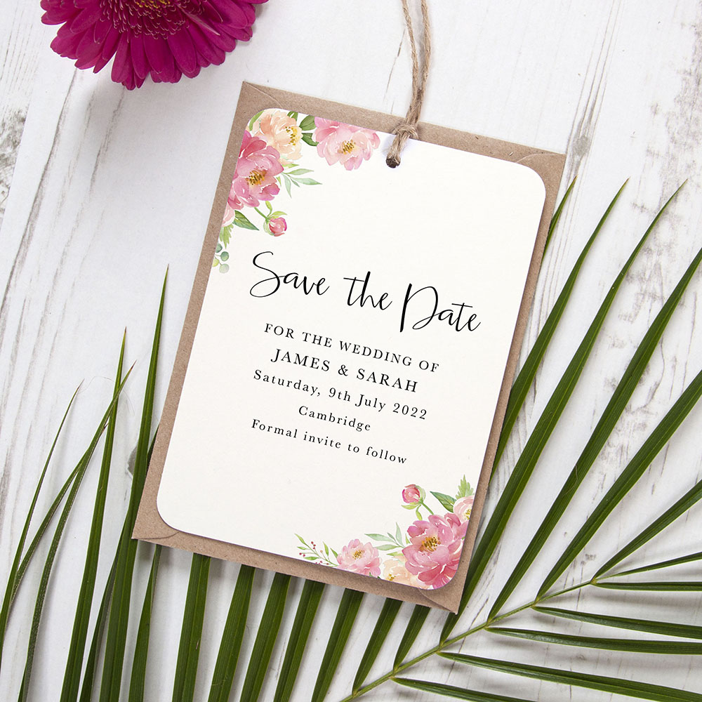 'Peony' Save the Date Tag