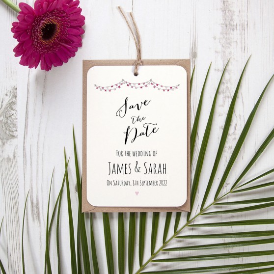 'Pink Flag Bunting' Save the Date Tag