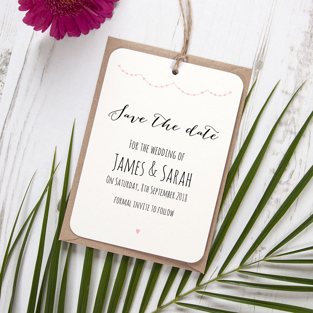 'Pink Heart Bunting' Save the Date Tag