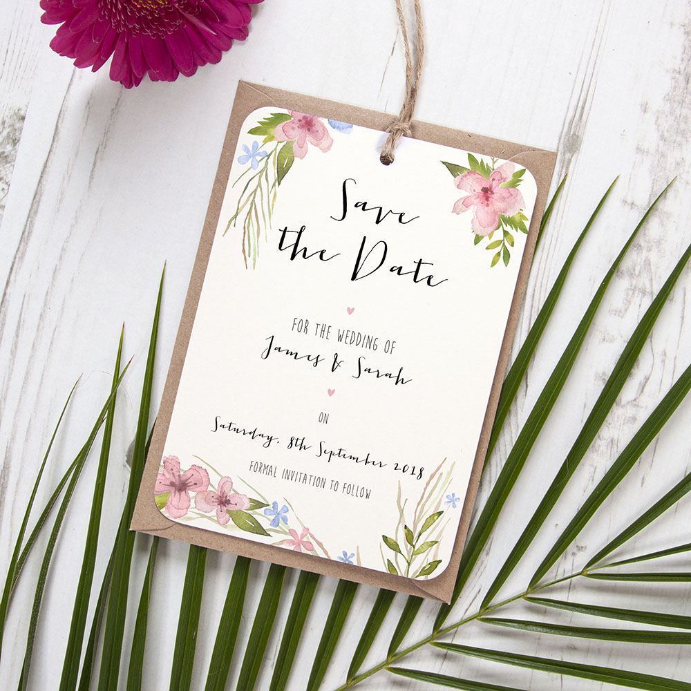 'Pretty in Blue & Pink' Save the Date Tag