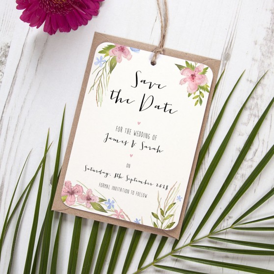 'Pretty in Blue & Pink' Save the Date Tag