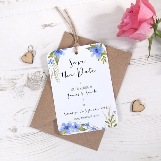 'Pretty in Blue' Hole-punched Save the Date Sample