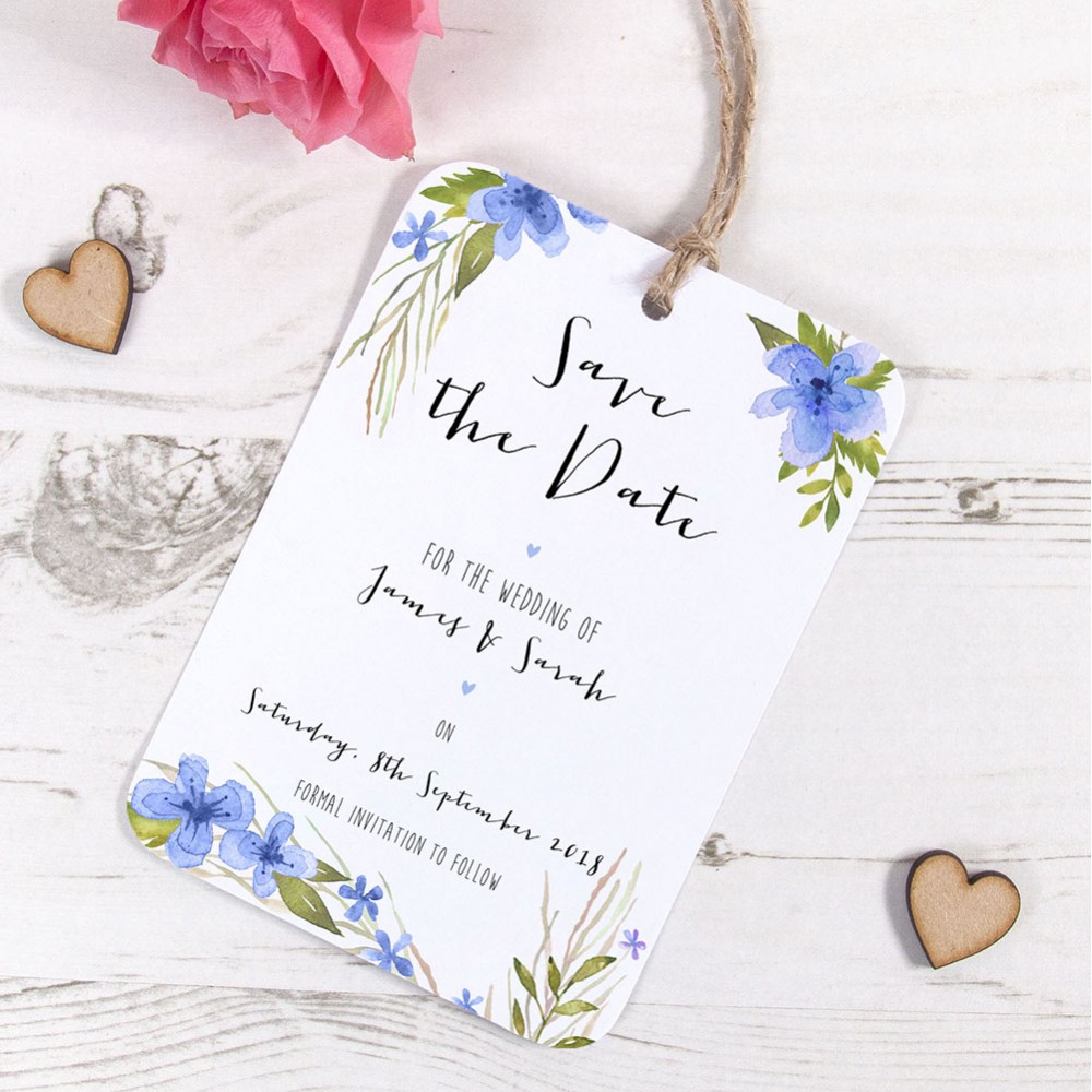 'Pretty in Blue' Hole-punched Save the Date Sample