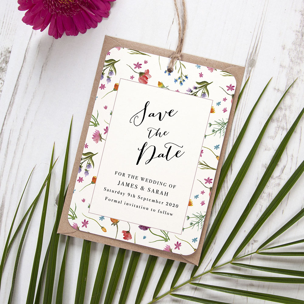'Wild Floral Multi' Hole-punched Save the Date Sample