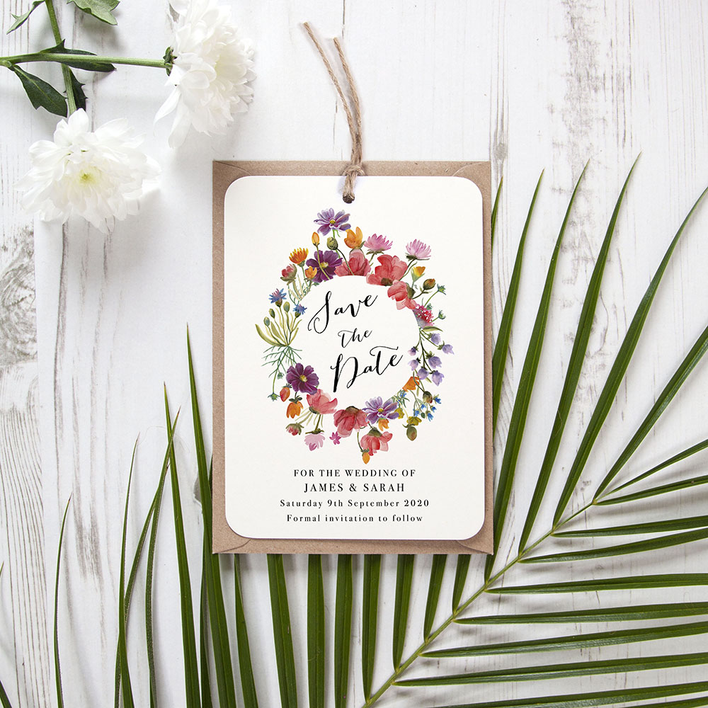 'Wild Floral Wreath’ Save the Date Tag