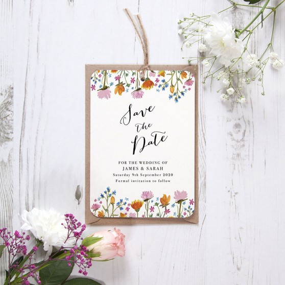 'Wild Floral' Hole-punched Save the Date Sample