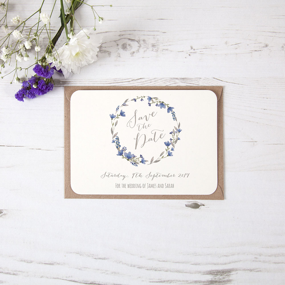 'Blue Floral Watercolour' Save the Date Sample