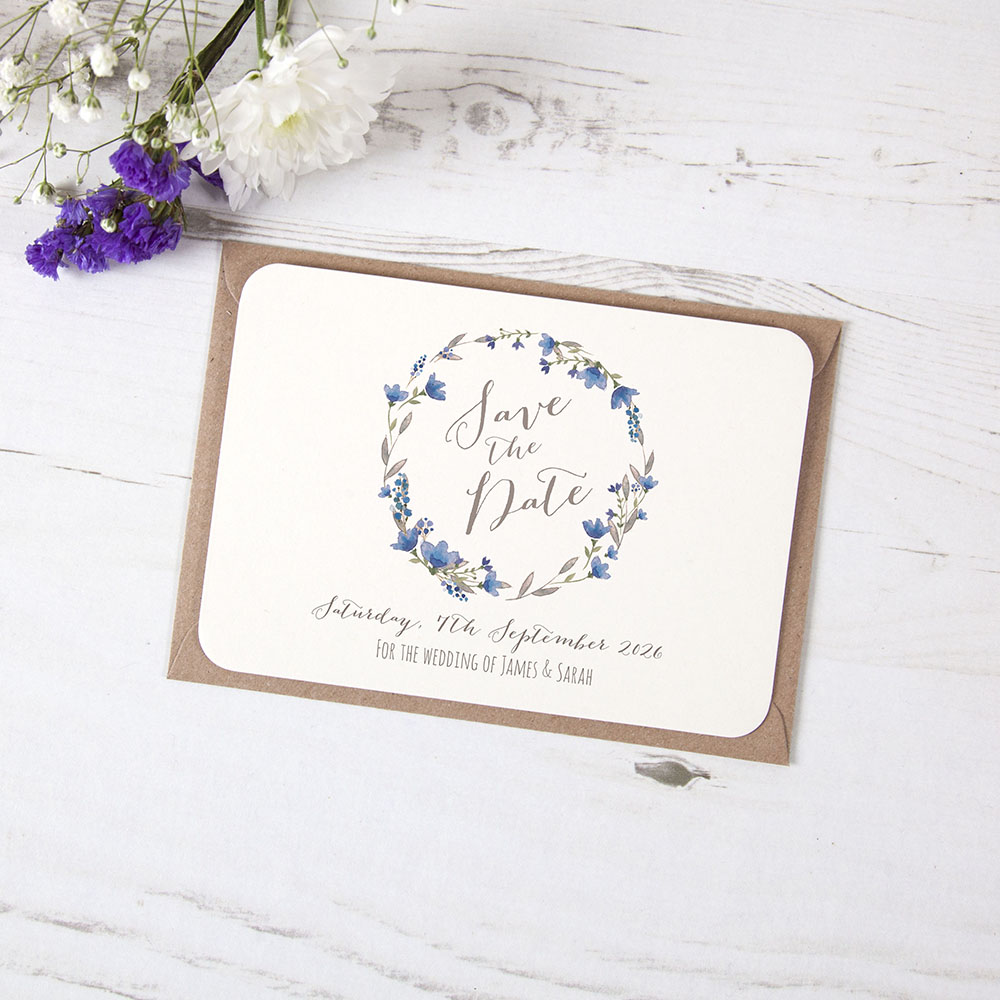 'Blue Floral Watercolour' Save the Date
