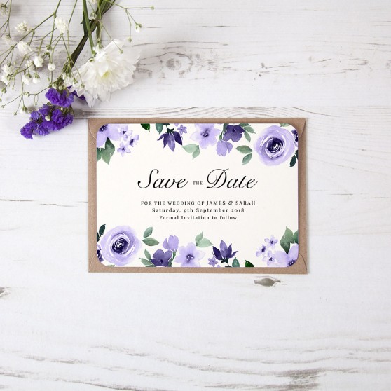 'Camilla Purple' Floral Save the Date Sample