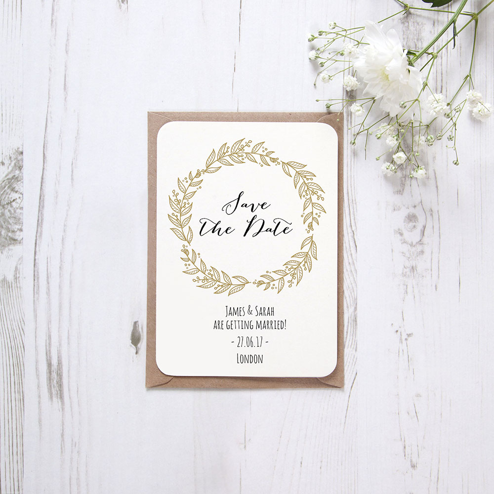 'Gold Wreath' Save the Date Sample