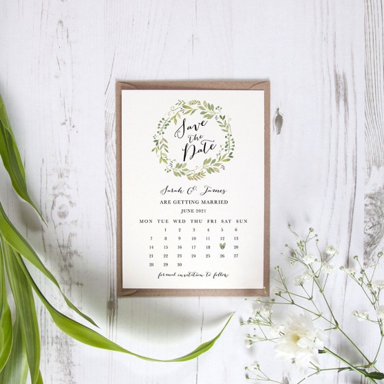 'Green Floral Calendar GF12' Save the Date