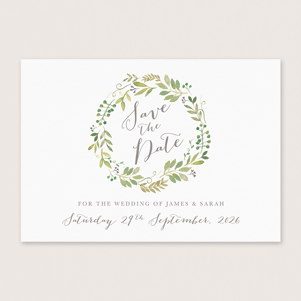 'Green Floral Watercolour' Save the Date