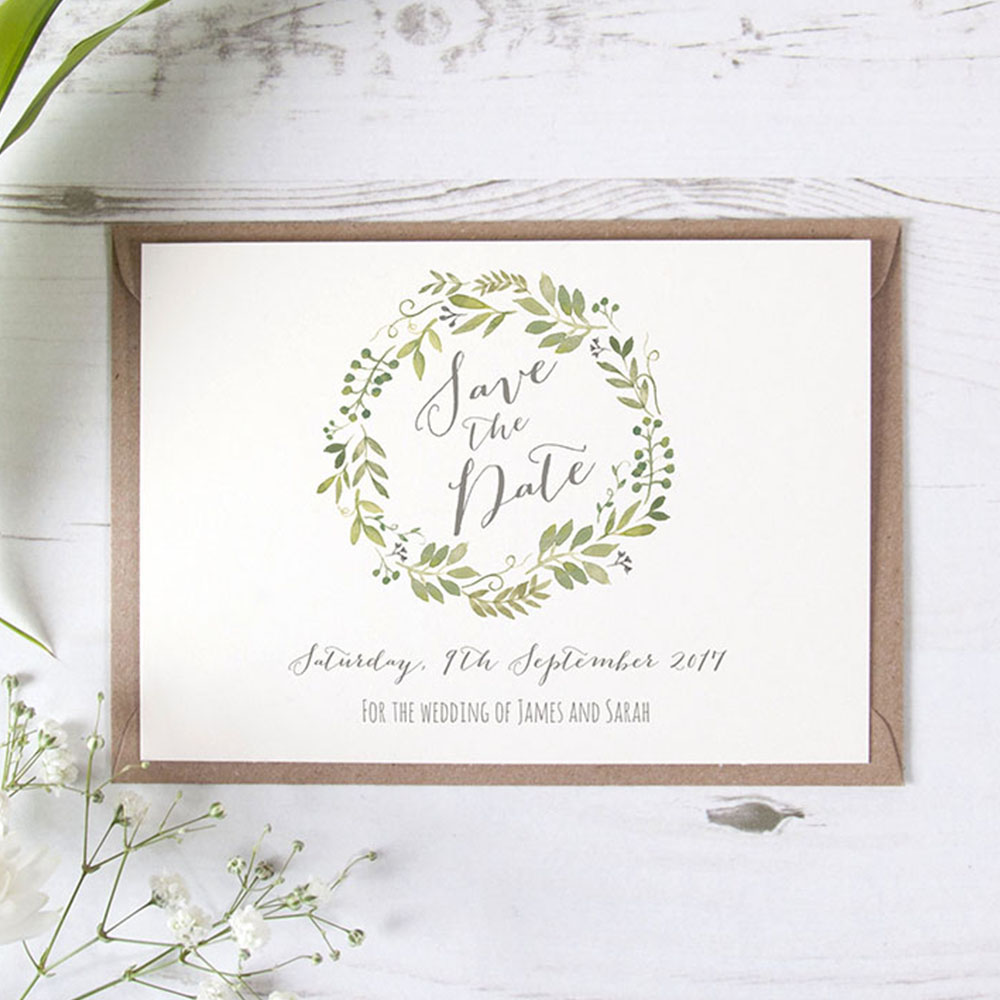 'Green Floral Watercolour' Save the Date Sample