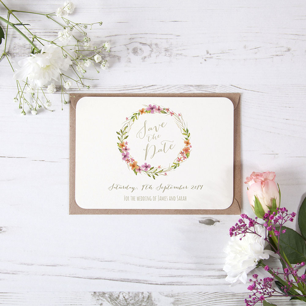 'Multi Floral Watercolour' Save the Date Sample