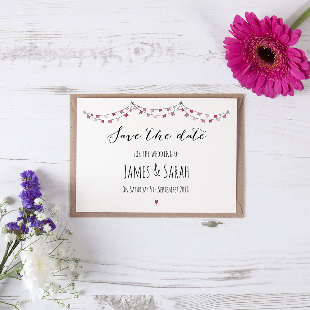 'Pink Flag Bunting' Save the Date Sample